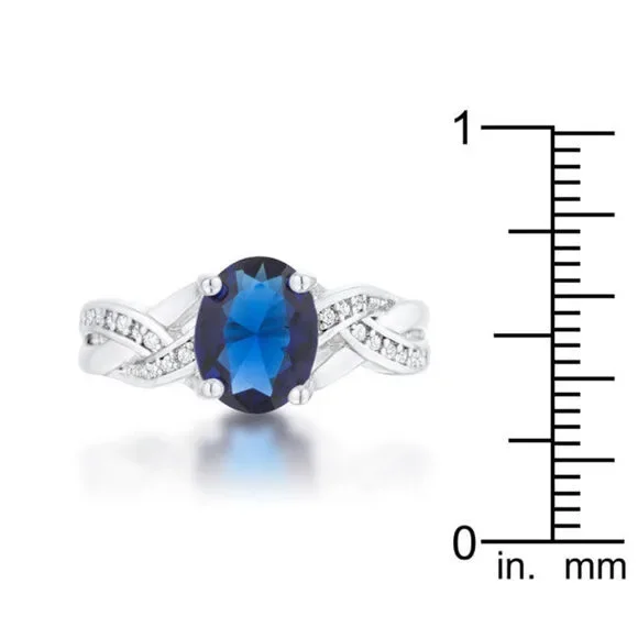 Justine 2ct Sapphire CZ Rhodium Classic Oval Ring - Picture 3 of 5